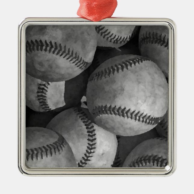Schwarz-Weiß-Baseball Silbernes Ornament (Vorne)