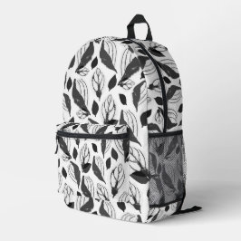 Schwarz-Weiß-Basil-Leaf-Muster Bedruckter Rucksack