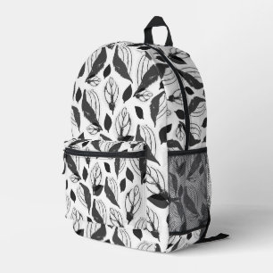 Schwarz-Weiß-Basil-Leaf-Muster Bedruckter Rucksack
