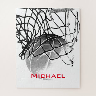 Schwarz-Weiß-Basketball Fügen Sie Ihren Namen hinz Puzzle