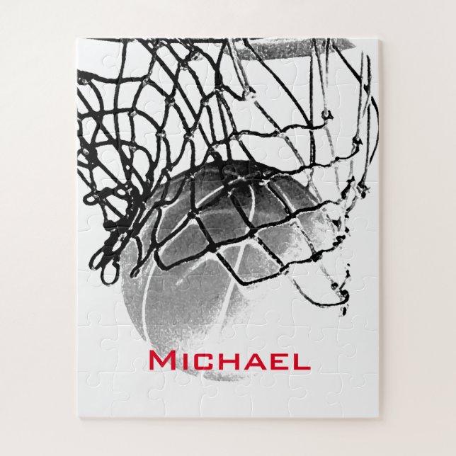 Schwarz-Weiß-Basketball Fügen Sie Ihren Namen hinz Puzzle (Vertikal)