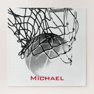 Schwarz-Weiß-Basketball Fügen Sie Ihren Namen hinz Puzzle