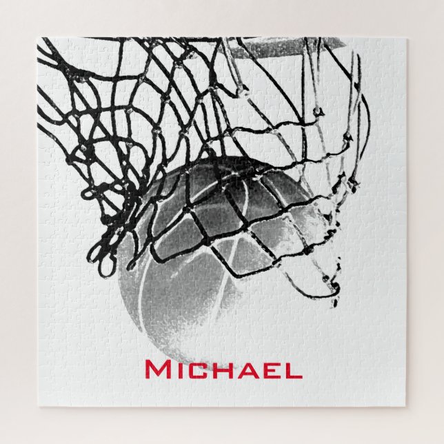 Schwarz-Weiß-Basketball Fügen Sie Ihren Namen hinz Puzzle (Vertikal)