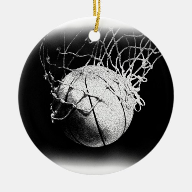 Schwarz-Weiß-Basketball Keramikornament (Vorne)