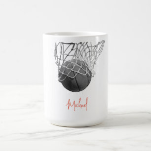 Schwarz-Weiß-Basketball & Netz Dein Name Kaffeetasse