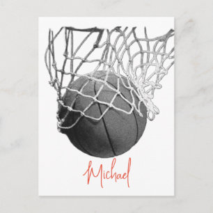 Schwarz-Weiß-Basketball & Netz Dein Name Postkarte