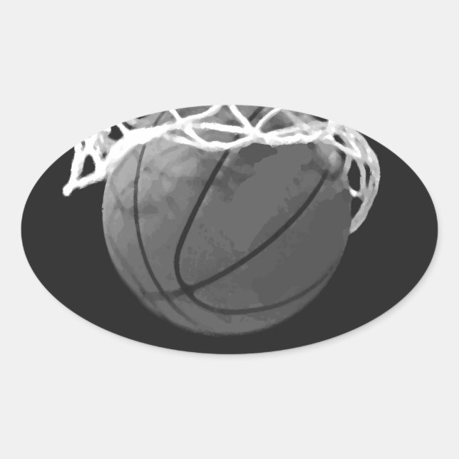 Schwarz-Weiß-Basketball Ovaler Aufkleber (Vorderseite)