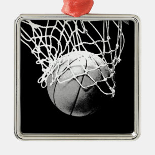 Schwarz-Weiß-Basketball Silbernes Ornament