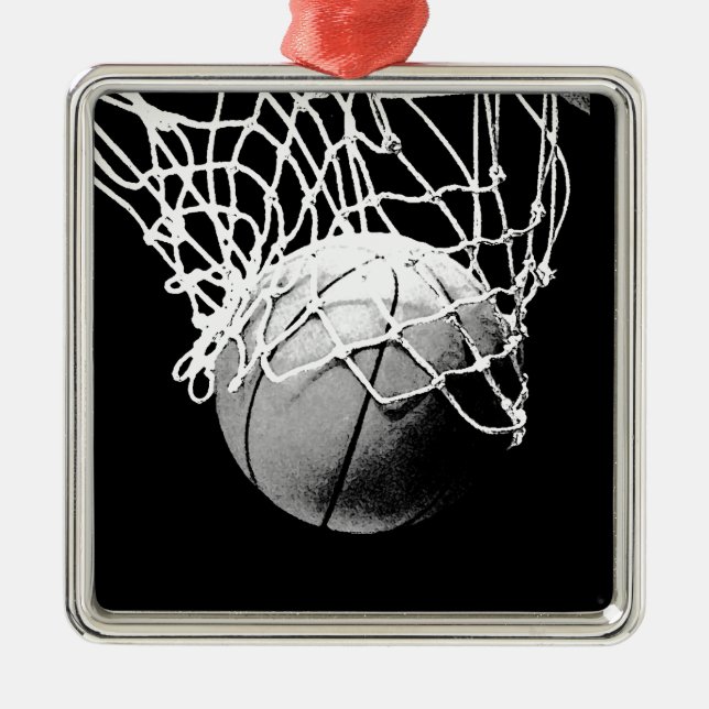 Schwarz-Weiß-Basketball Silbernes Ornament (Vorne)