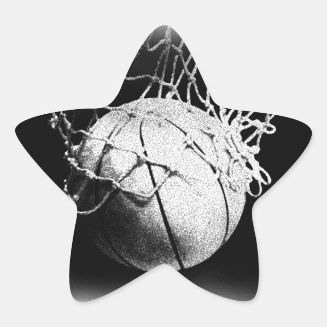 Schwarz-Weiß-Basketball Stern-Aufkleber (Vorderseite)