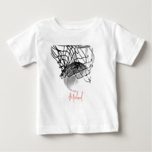 Schwarz-Weiß-Basketball und Netz Dein Name Baby T-shirt