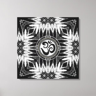 Schwarz-weiß Batik Om Sign Mandala Neue Leinwand