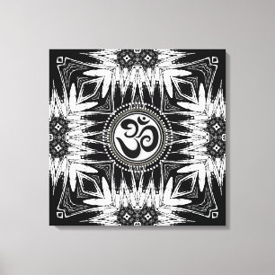 Schwarz-weiß Batik Om-Zeichen Mandala New Age Lein Leinwanddruck