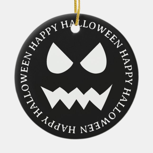 Schwarz-Weiß-Beängstigende Halloween-Geistergesich Keramik Ornament (Vorne)