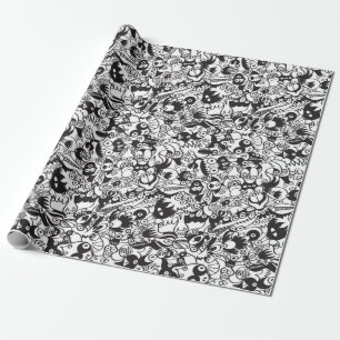 Schwarz-Weiß-beängstigende Monster im Doodart-St Geschenkpapier