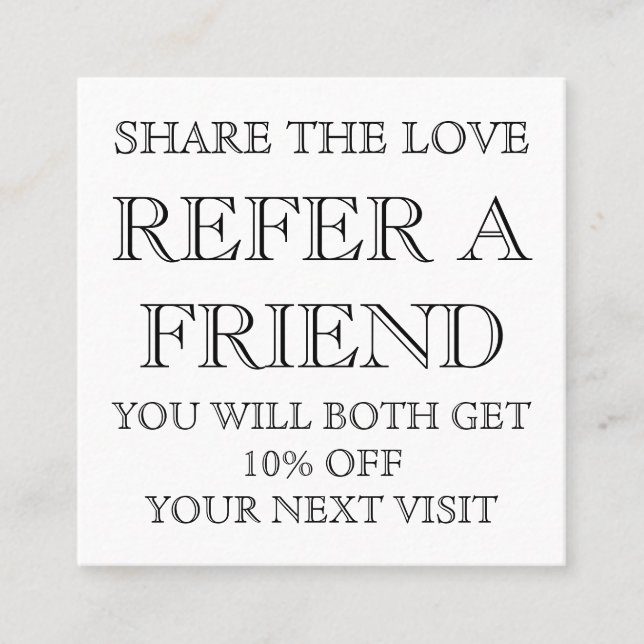 Schwarz-Weiß-Beauty-Salon-Referenzkarte Empfehlungskarte (Vorderseite)