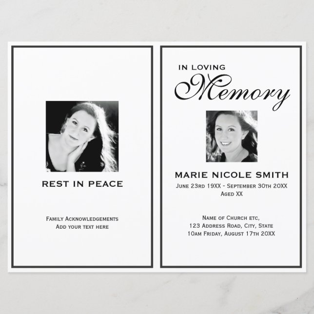 Schwarz-Weiß-Beerdigungsreihenfolge des Servicepro (Vorderseite)