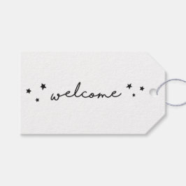 Schwarz-Weiß-Begrüßung mit Kalligrafie. Modern ein Geschenkanhänger