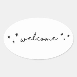 Schwarz-Weiß-Begrüßung mit Kalligrafie. Modern ein Ovaler Aufkleber