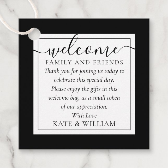 Schwarz-Weiß-Begrüßungsbeutel Geschenkanhänger (Vorderseite)