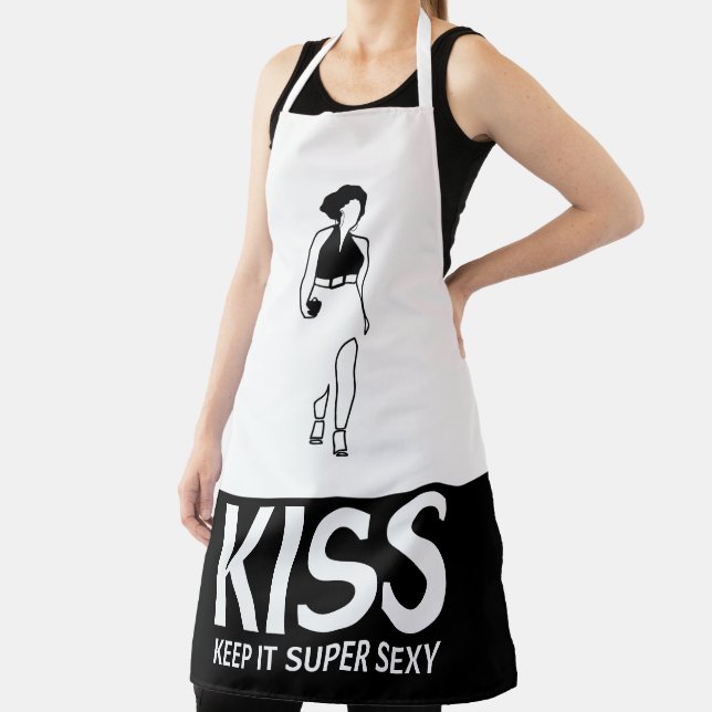 Schwarz-Weiß Behalt It Super Sexy KISS Schürze (InSitu)