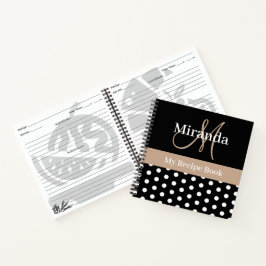 Schwarz-weiß Beige Monogram Script Polka Dot Rezep Notizbuch