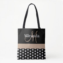 Schwarz-weiß Beige Monogram Script Polka Dots