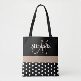Schwarz-weiß Beige Monogram Script Polka Dots