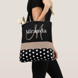 Schwarz-weiß Beige Monogram Script Polka Dots