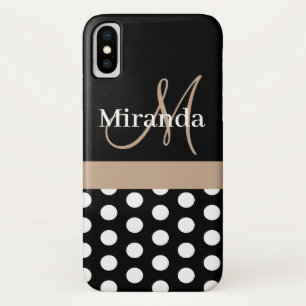 Schwarz-weiß Beige Monogram Script Polka Dots Case-Mate iPhone Hülle