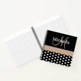 Schwarz-weiß Beige Monogram Script Polka Dots Notizbuch