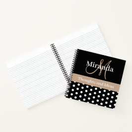 Schwarz-weiß Beige Monogram Script Polka Dots Notizbuch