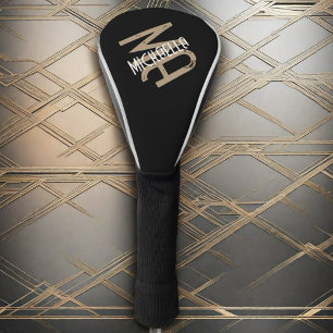 Schwarz-weiß-beige-Monogramm-personalisierter Name Golf Headcover