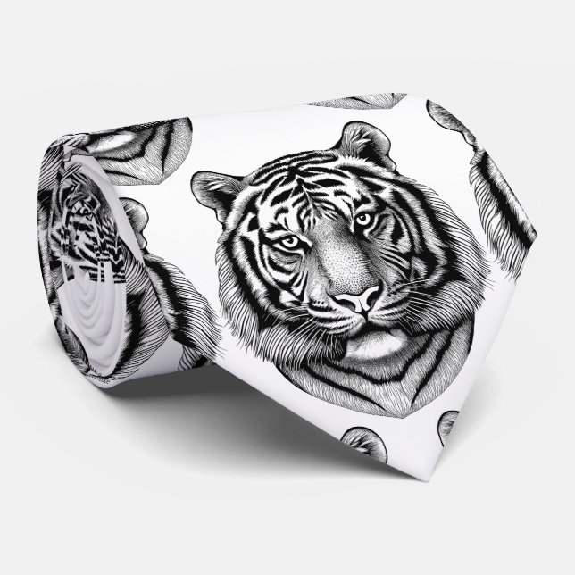 Schwarz-Weiß-Bengal-Tiger-Halstuch Krawatte (Gerollt)