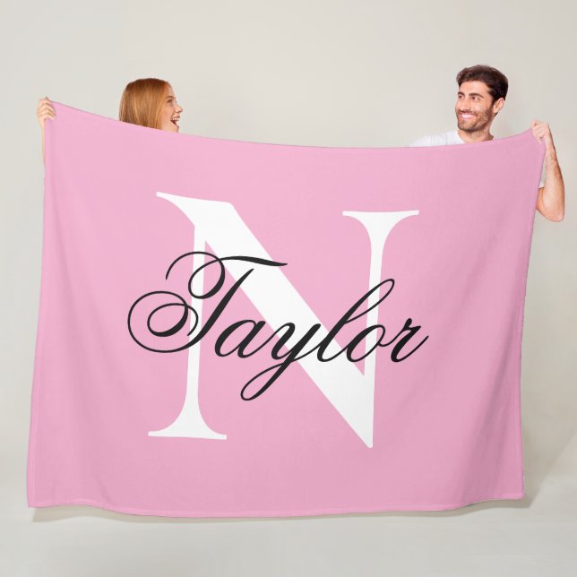 Schwarz-Weiß-Big-Chic-Monogramm-Rosa Fleecedecke (Beispiel)