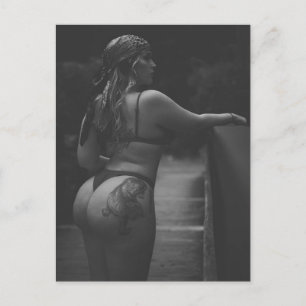 Schwarz-Weiß-Bikini-Girl-Foto Postkarte