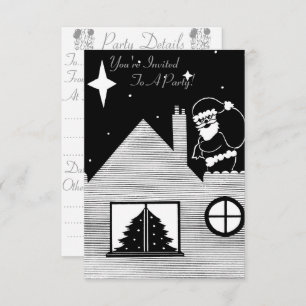 Schwarz-Weiß-Bild von niedlichem Santa bei Weihnac Einladung