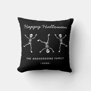 Schwarz-Weiß-Blatt Skeleton-Happy Halloween Kissen