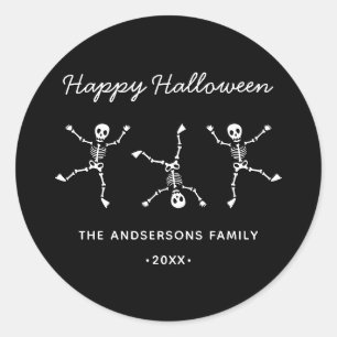 Schwarz-Weiß-Blatt Skeleton-Happy Halloween Runder Aufkleber