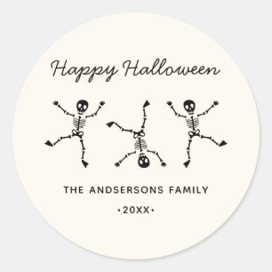 Schwarz-Weiß-Blatt Skeleton-Happy Halloween Runder Aufkleber