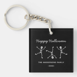 Schwarz-Weiß-Blatt Skeleton-Happy Halloween Schlüsselanhänger