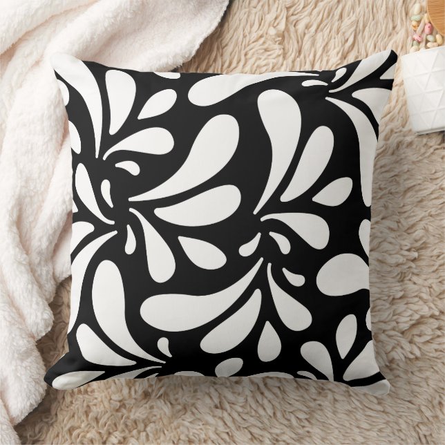 Schwarz-Weiß-Blätter Kunstmuster Kissen (Decke)