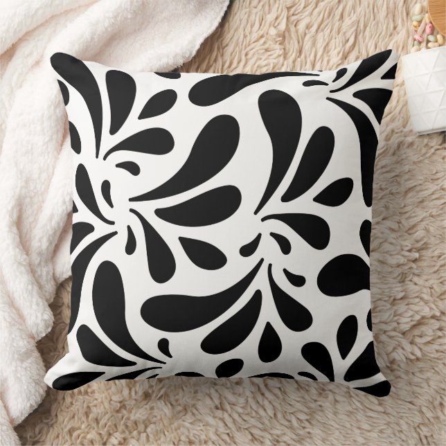 Schwarz-Weiß-Blätter Kunstmuster Kissen (Decke)