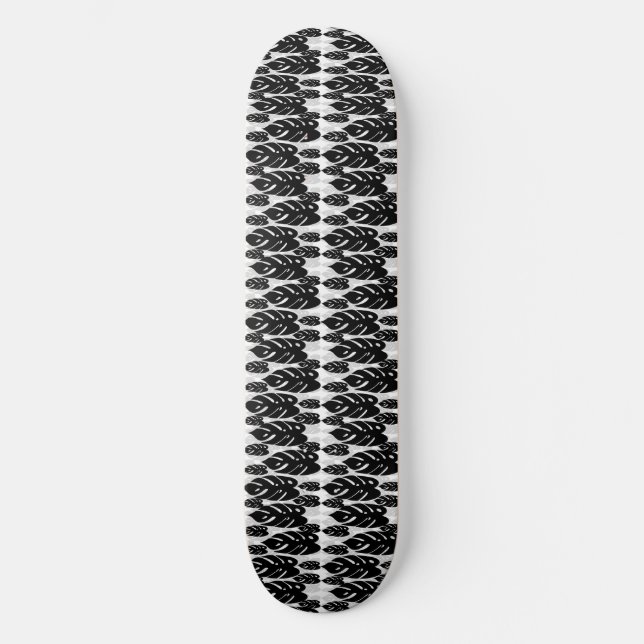 Schwarz-Weiß-Blätter Skateboard (Vorderseite)