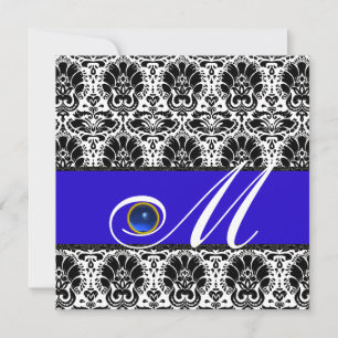 SCHWARZ WEISS BLAU DAMAST MONOGRAMM Saphir Einladung