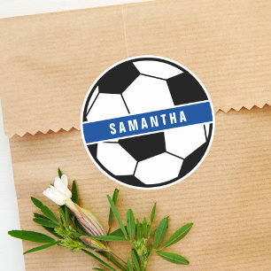 Schwarz Weiß & Blau Fußball Sports Monogramm Runder Aufkleber