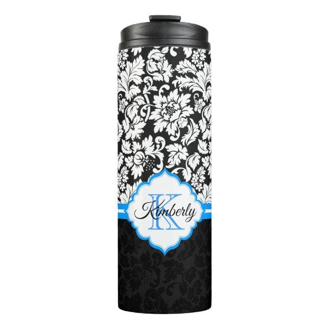 Schwarz-weiß & blau thermosbecher (Vorderseite)