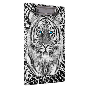 Schwarz-Weiß Blauäugiger Tiger Grafik Klemmbrett