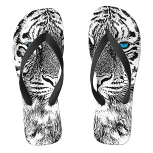 Schwarz-Weiß-Blaue Augen Tiger Grafik Flip Flops