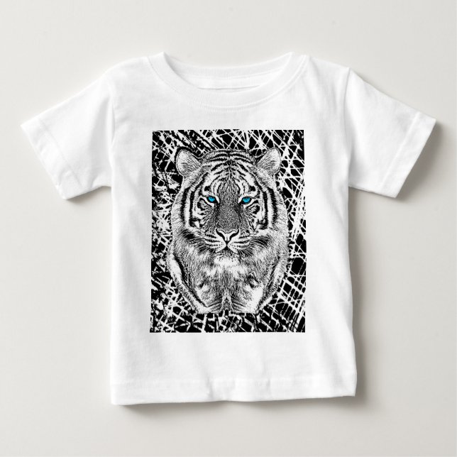 Schwarz-Weiß-blaue Augen Tiger Graphic Baby T-shirt (Vorderseite)